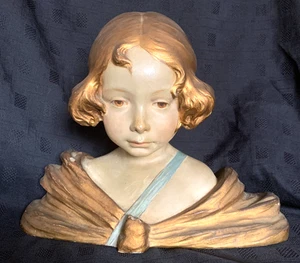 Antiguo busto retrato Continental Chalk Ware estudio de una niña 32 cm - Imagen 1 de 13