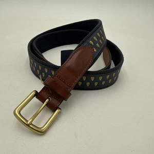 Vineyard Vines Belt Fabric Brass Buckle Sz 40 Mens Blue Gold Canvas Leather - Picture 1 of 7