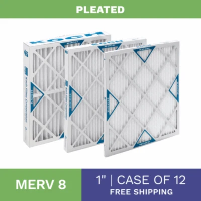 KOCH FILTER Koch 20x20x1 Pleated Air Filters, Extended Surface MERV 8 Pack of 12