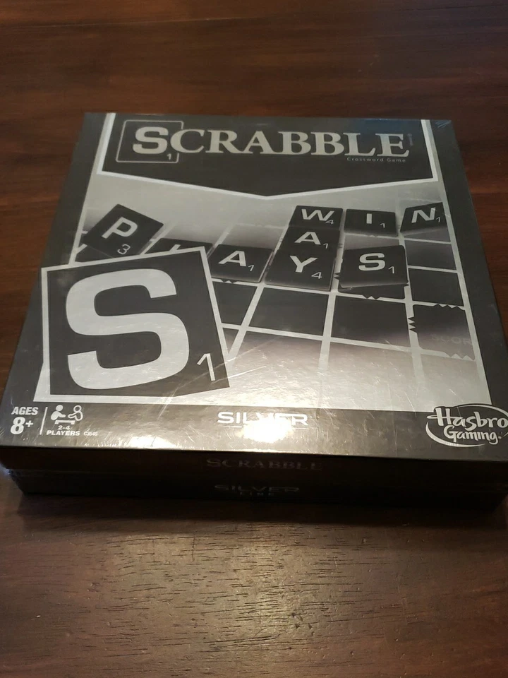 2016 Hasbro Scrabble Silver Line Edition Board Game Black Tiles C3545 Complete