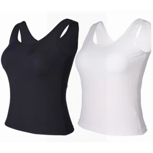 Camiseta sin mangas para mujer Sujetador incorporado Informal Correa ancha Sin mangas Capa Camisola Prendas para el torso - Imagen 1 de 14