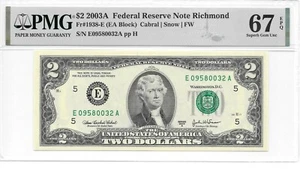 2003A Richmond $2 FRN (EA Block) PMG 67 EPQ Superb Gem Uncirculated - Picture 1 of 24