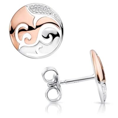 MATERIA Damen Ohrstecker Rosegold rund - 925 Silber Ohrringe Ornament Zirkonia - Bild 1 von 3