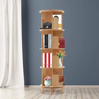 4 Layers Rotating Bookshelf Bookcase Storage Rack Floor Standing Display Holder - Image 1 of 4
