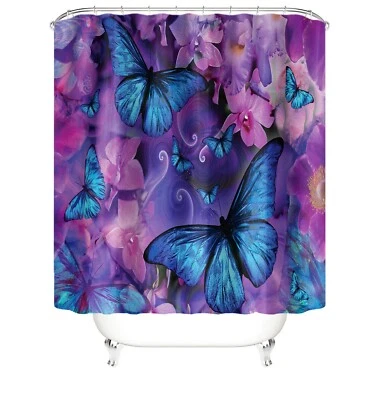 Juego de alfombras cortina de ducha mariposa alfombra de baño antideslizante tapa de inodoro cubierta de baño Foto 1 de 4