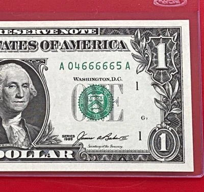1985 $1 DOLLAR BILL ( BOSTON A ) Block A-A Fancy 66666 UNCIRCULATED - Image 1 of 3