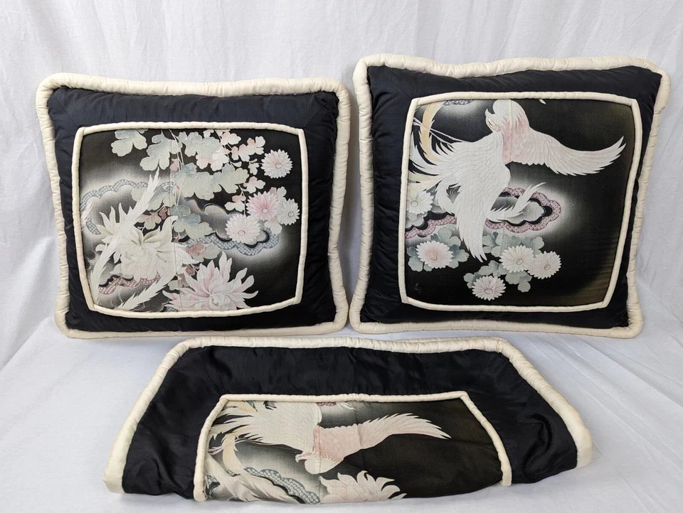 VTG JJ JENSEN 3 Japanese Obi Cushion Original Decorative Pillows SILK Cushion - Image 1 of 4