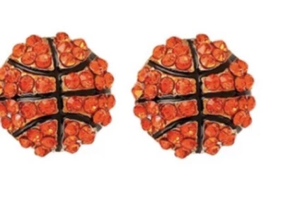 Plata Brillante Naranja Cristal Negro BALONCESTO Pendientes Deportivos Foto 1 de 2