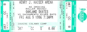 TICKET ROLLER HOCKEY OAKLAND SKATES SACRAMENTO RIVER RATS AUGUST 9 1996 KAISER - Picture 1 of 1