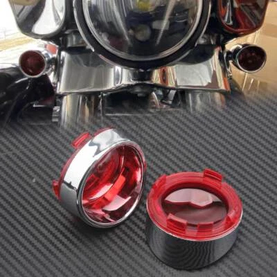 2Pcs Red Turn Signal Light Lens Cover Bezels Visor For Harley Touring Sportster - Image 1 of 4