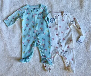 NWT Set Of Two (2)Carters 3 Months Baby Girl Sleepers Zipper Pajamas MRSP $32.00 - Picture 1 of 6