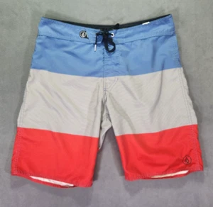 Volcom Mens Board Shorts Red Blue 34 Striped 38th Blakely Logo Beach Light Wight - Picture 1 of 11