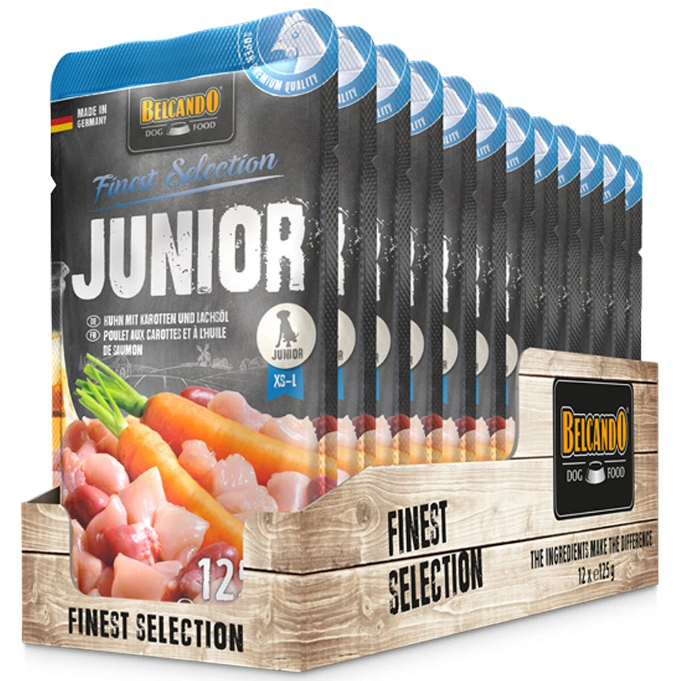 12 x 125 g Belcando Junior Huhn mit Karotte Nassfutter Hund Welpe Frischebeutel - Bild 1 von 1