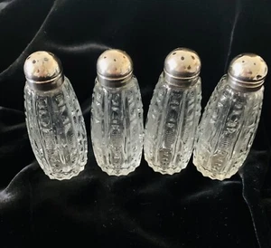 4 Of Vintage Cut Crystal Salt & Pepper Shakers With Sterling Silver Lids Tops - Picture 1 of 11