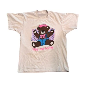 Vintage 80er Teddybär Take Me Home T-Shirt Gr. Large neon süß papierdünn - Bild 1 von 5