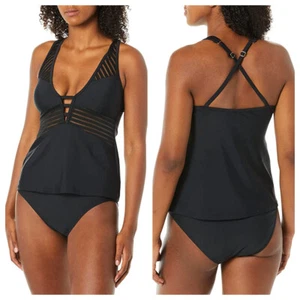 RACHEL Rachel Roy Swim Sheer Stripe Tankini Top Black M Medium NWT - Picture 1 of 4