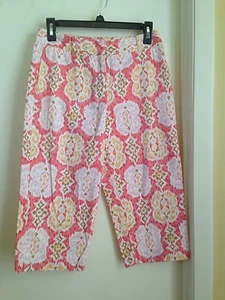 Talbots Baumwolle Stretch Koralle und Pfirsich gemustert Capri Cropped Hose 4 - Bild 1 von 5