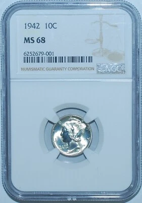 1942 P NGC MS68 Mercury Silver Dime - Image 1 of 2