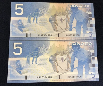 2003 Bank of Canada $5 - Knight Dodge HNN Prefix UNC - Lot of 2  - Image 1 of 2