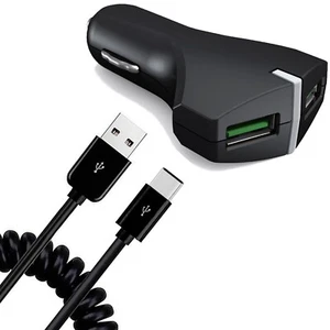 For Galaxy A13/A14/A15 36W Fast Car Charger 2-Port USB Coiled Cable Type-C Quick - Picture 1 of 6