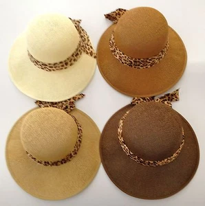 New Women's Cloche Mesh Straw Floppy Hat SPF50 Protection with Leopard Ribbon - Picture 1 of 4