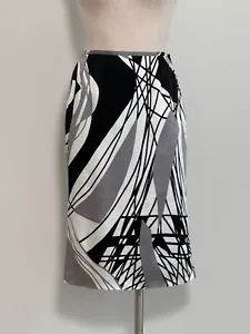 HELENA SOREL vintage 90s SKIRT midi GRAPHIC black white gray SILK 38 made FRANCE - Picture 1 of 8
