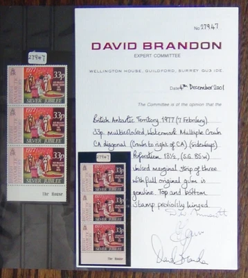 BAT 1977 33p Wmk Corona Múltiple Diagonal en Tira de 3 (1 x MNH 2 x MM) SG85w Foto 1 de 2