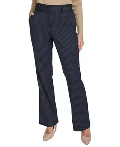 Tommy Hilfiger Women's Metallic Pinstriped Pants Bootcut Leg Midnight Blue 2 - Picture 1 of 12