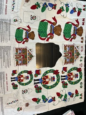 VTG Cranston Fabric Panel Christmas Appliques Gingerbread House Toy Soldier Tree - Image 1 of 4