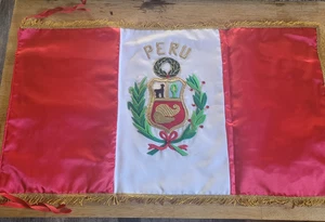 32" x 18" Peru Peruvian Flag Banner Fancy Gold Fringe Sequin Embroidered - Picture 1 of 8