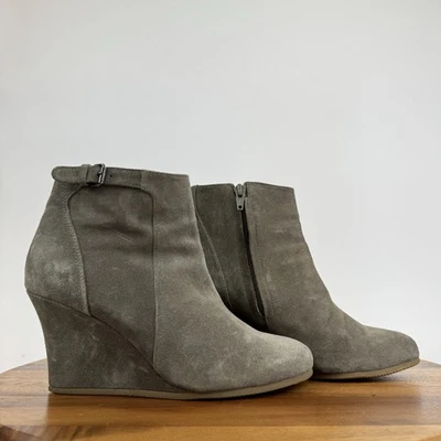 Womens Lanvin Taupe Brown Suede Buckle Zip Wedge Ankle Boots Booties Size 7.5 - Image 1 of 4