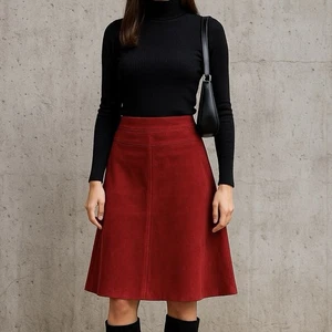 Gonna donna Arden B pelle linea A 1 rossa scamosciata Y2K festa minimalista - Foto 1 di 12