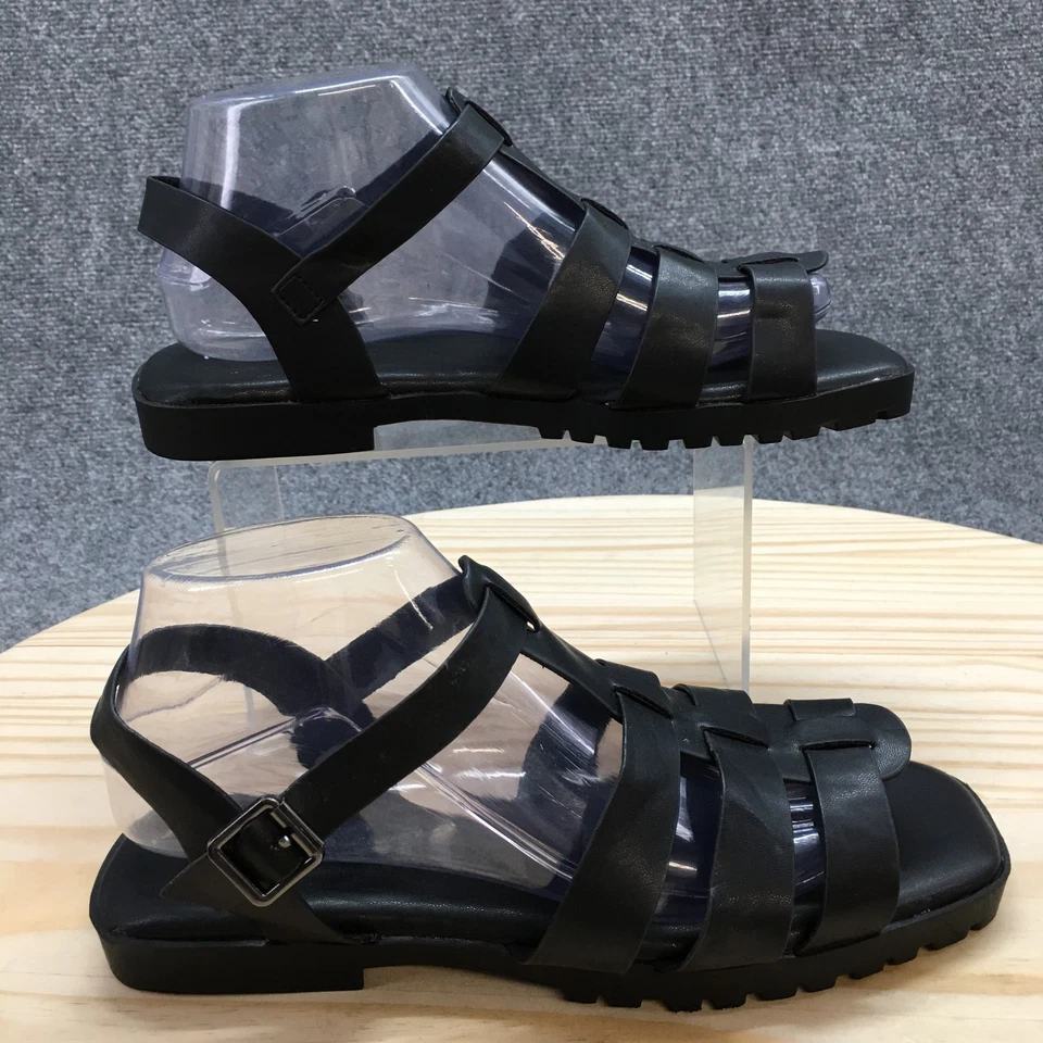Sandalias Wanted Para Mujer 9 Athena Gladiador Cuero Negro Informales Punta Abierta Planas NUEVAS Foto 1 de 4