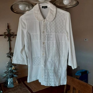 Tricot COMME des GARCONS Women Dyed Lace Switching Over Blouse M Cotton White - Picture 1 of 9