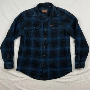 Camisa de franela Orvis para hombre pequeña azul negra a cuadros botón delantero ropa de trabajo al aire libre S - Imagen 1 de 9