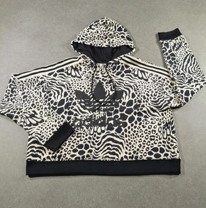 Adidas Womens UK 16 Animal Print Cropped Sweatshirt Pullover Hoodie Jumper  - Picture 1 of 20