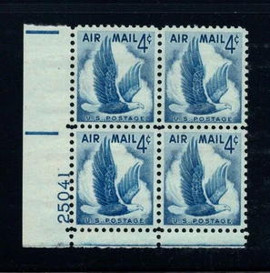 1954 Airmail eagle Sc C48 MNH 4c plate block with rare number per Durland $7 (J - Picture 1 of 1