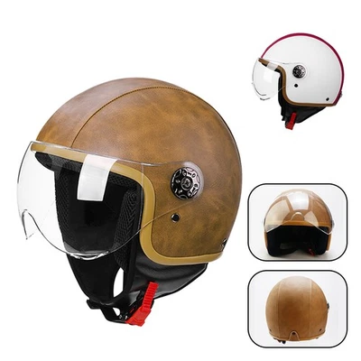 TJF Retro Jethelm Motorradhelm Sturzhelm Mit Klar Visier Halbschalenhelm Für 55-62CM