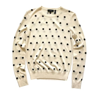 Theory Polka Dot Sweater Womens P XS Cream Black Crew Neck Long Sleeve Wool - Picture 1 of 11