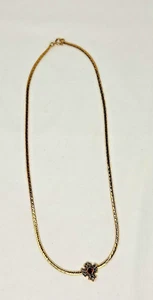 Vintage goldfarbene Halskette mit kleinem filigranem Kreuz rotem Strass - Bild 1 von 10
