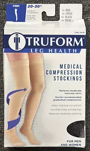 Medias de compresión Truform para piernas 20-30 mmHg negras firmes hasta el muslo grandes -NUEVAS - Imagen 1 de 4
