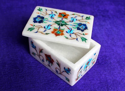 4" x 3" Marble Jewelry Box Semi Precious Stones inlay handmade decor Gifts - Image 1 of 4