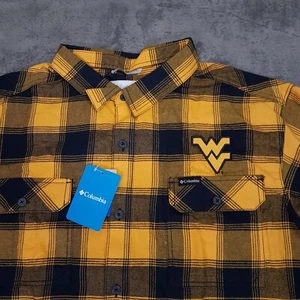 COLUMBIA West Virginia Flare Gun Flannel Plaid Long Sleeve Shirt Mens 2XL Yellow - Picture 1 of 8