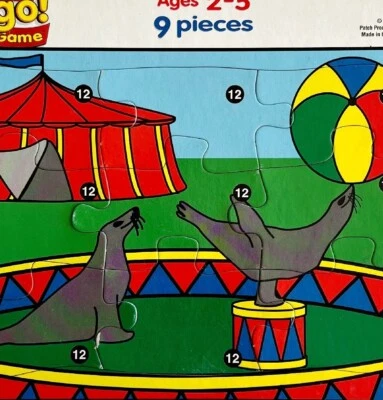 1997 Bingo Patch Circus Puzzle Seals Beach Ball Vintage Frame Tray 9 Pcs GstRm - Image 1 of 2