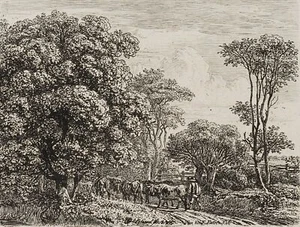 J. ERHARD (1795-1822), In ein Gehölz ziehende Kuhherde,  1817, Rad. Landschaft - Picture 1 of 4