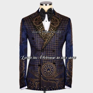 Gemstone Embirored Tuxedos Men Suits Wedding Party Prom Blazers - Picture 1 of 6
