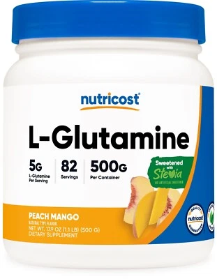Nutricost Peach Mango L-Glutamine Powder Sweetened with Stevia (500 Grams) - Image 1 of 4