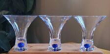  Set Of 3 Vodka Martini Glasses Blown Glass with Blue Bubble in Base