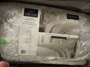 style decor Queen Tan pattern 6 pc set Reversable - Picture 1 of 1