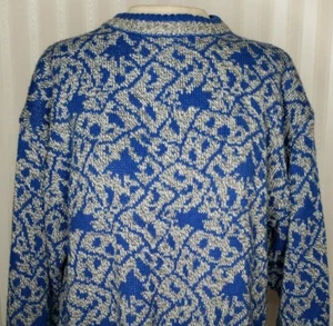 Suéter vintage años 80 Genesis para mujer talla L azul gris abstracto gran tamaño - Imagen 1 de 8